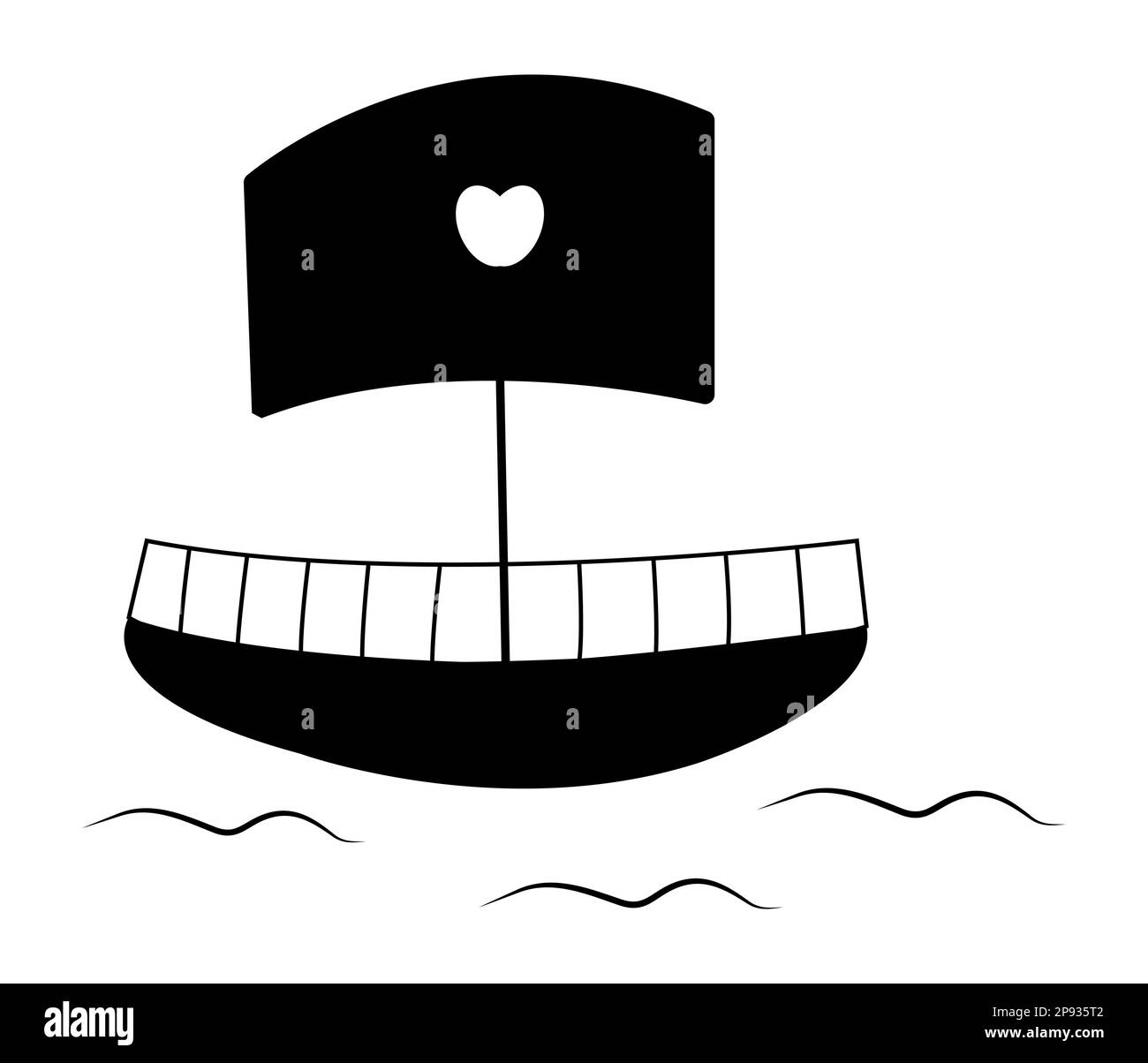 Black floating boat with heart on the sail Stock Vector