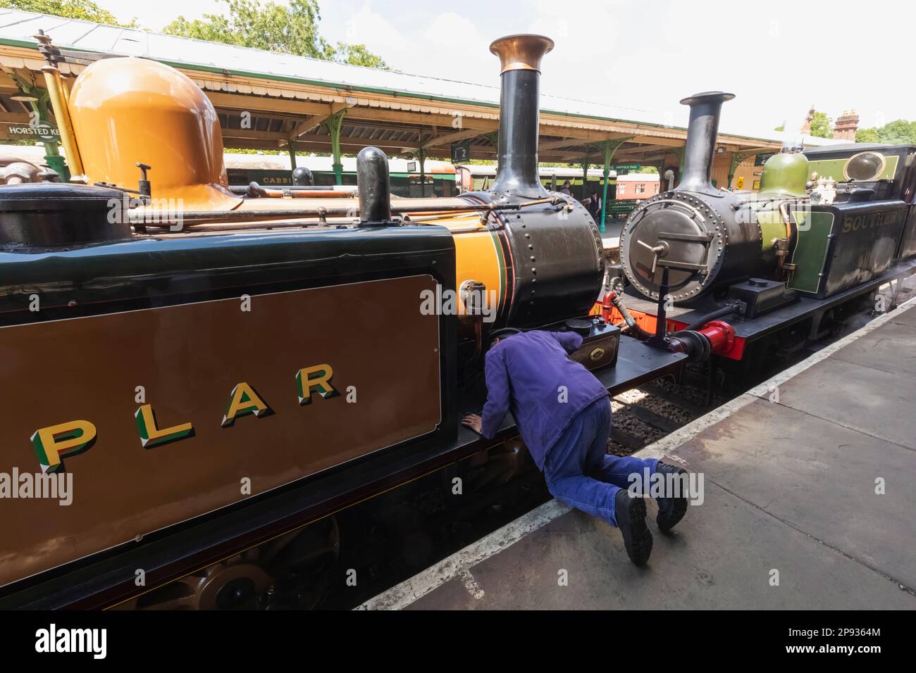 England, Sussex, Bluebell Railway, Horsted Keynes Station, Steam Train Stock Photo