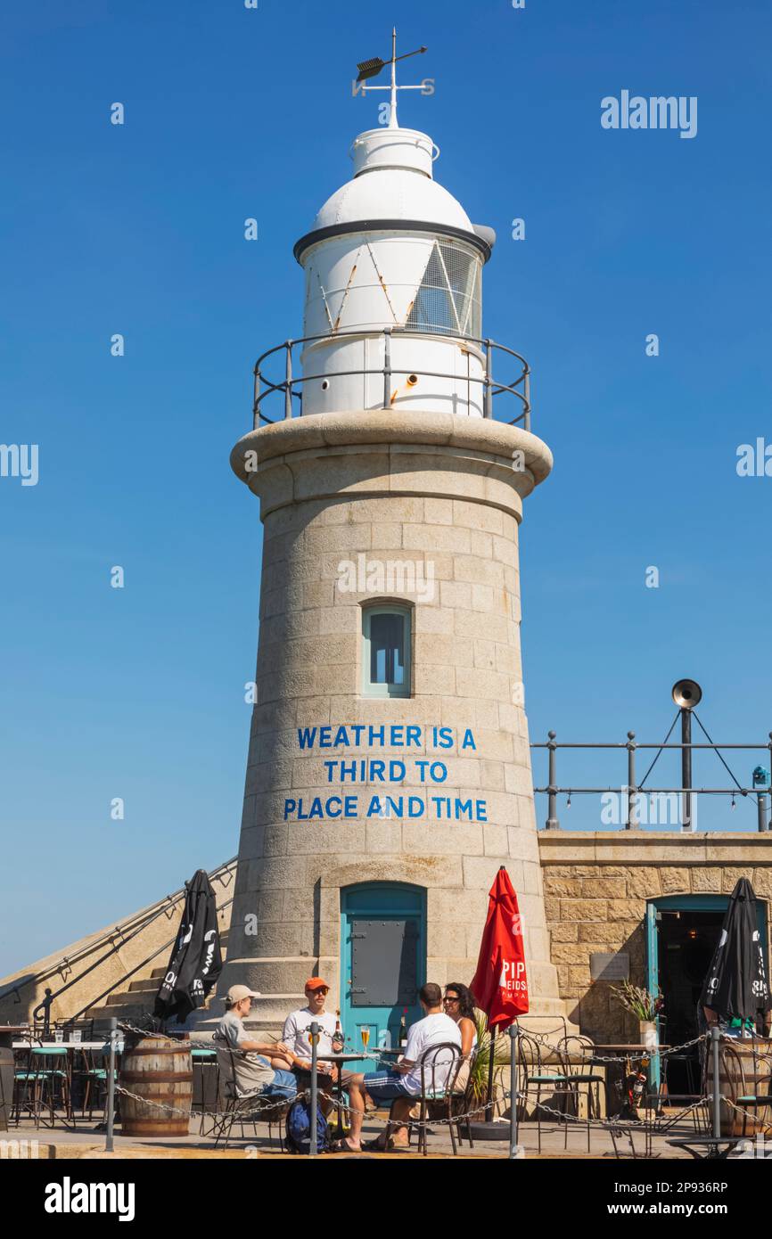 England, Kent, Folkestone, Folkestone Harbour, The Harbour Arm, The Lighthouse Champagne Bar Stock Photo