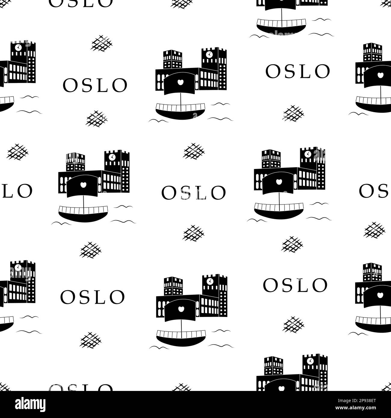 Oslo city, black and white seamless pattern Stock Vector