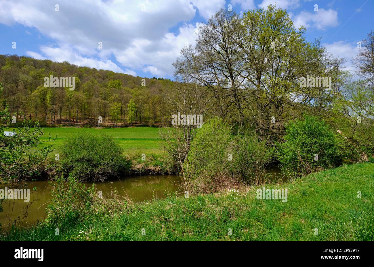 Landscape in Sinntal valley between Burgsinn and Rieneck, Main-Spessart county, Lower Franconia, Franconia, Bavaria, Germany Stock Photo