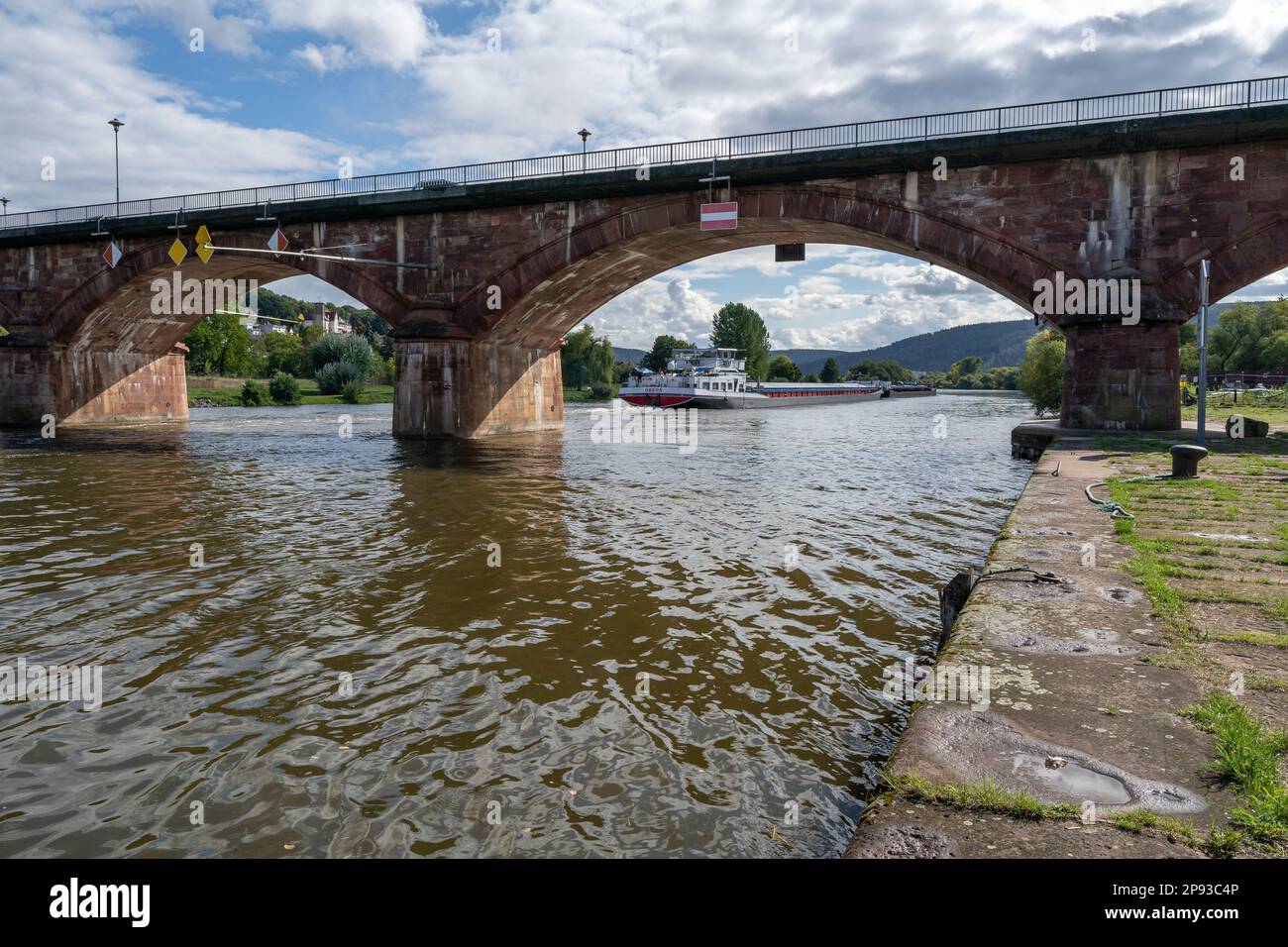 Historic bridge over the Main River in Lohr am Main, Main-Spessart County, Lower Franconia, Bavaria, Germany Stock Photo