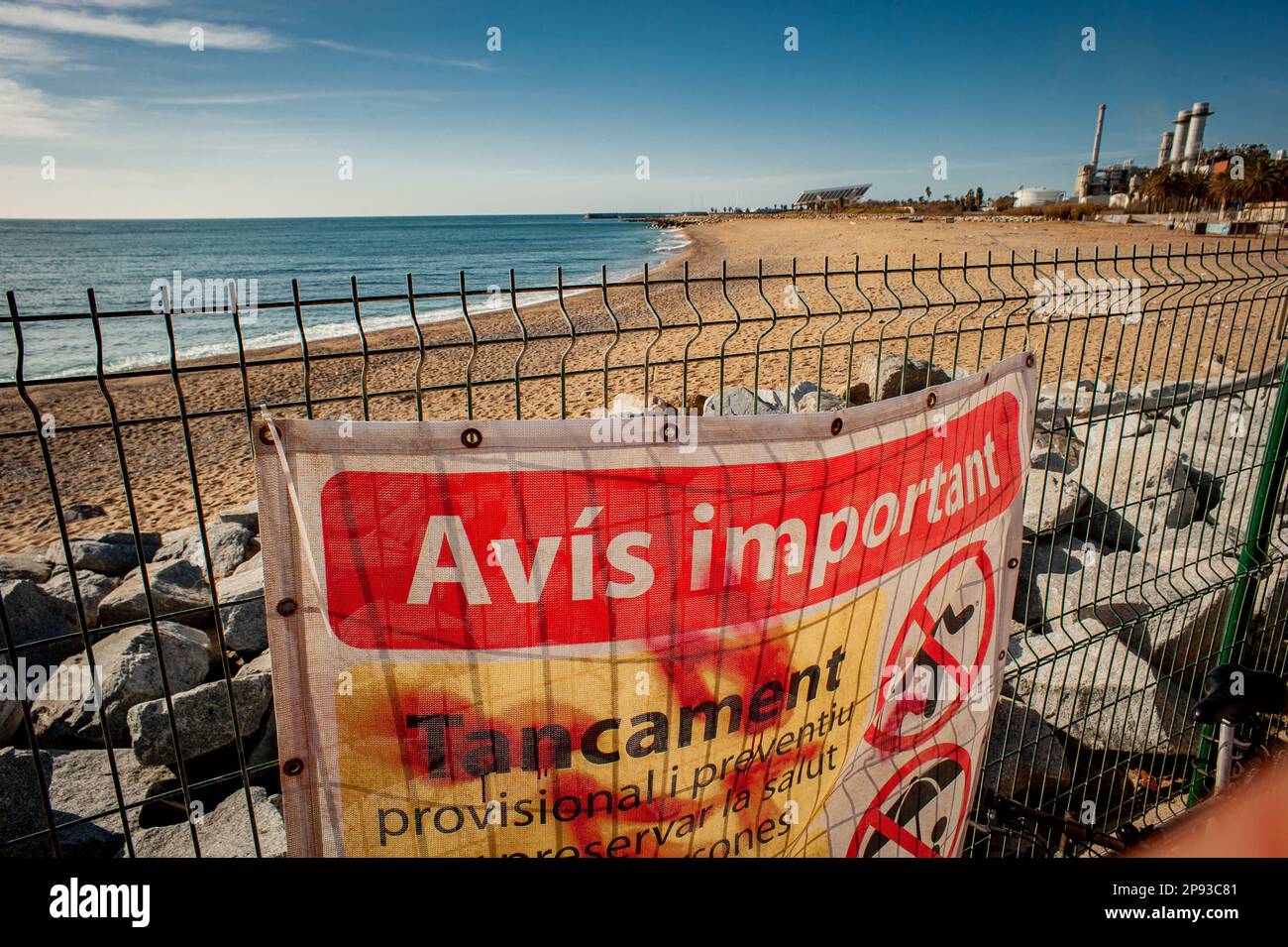 The Litoral beach in Sant Adria del Besos, Barcelona, remins closed to