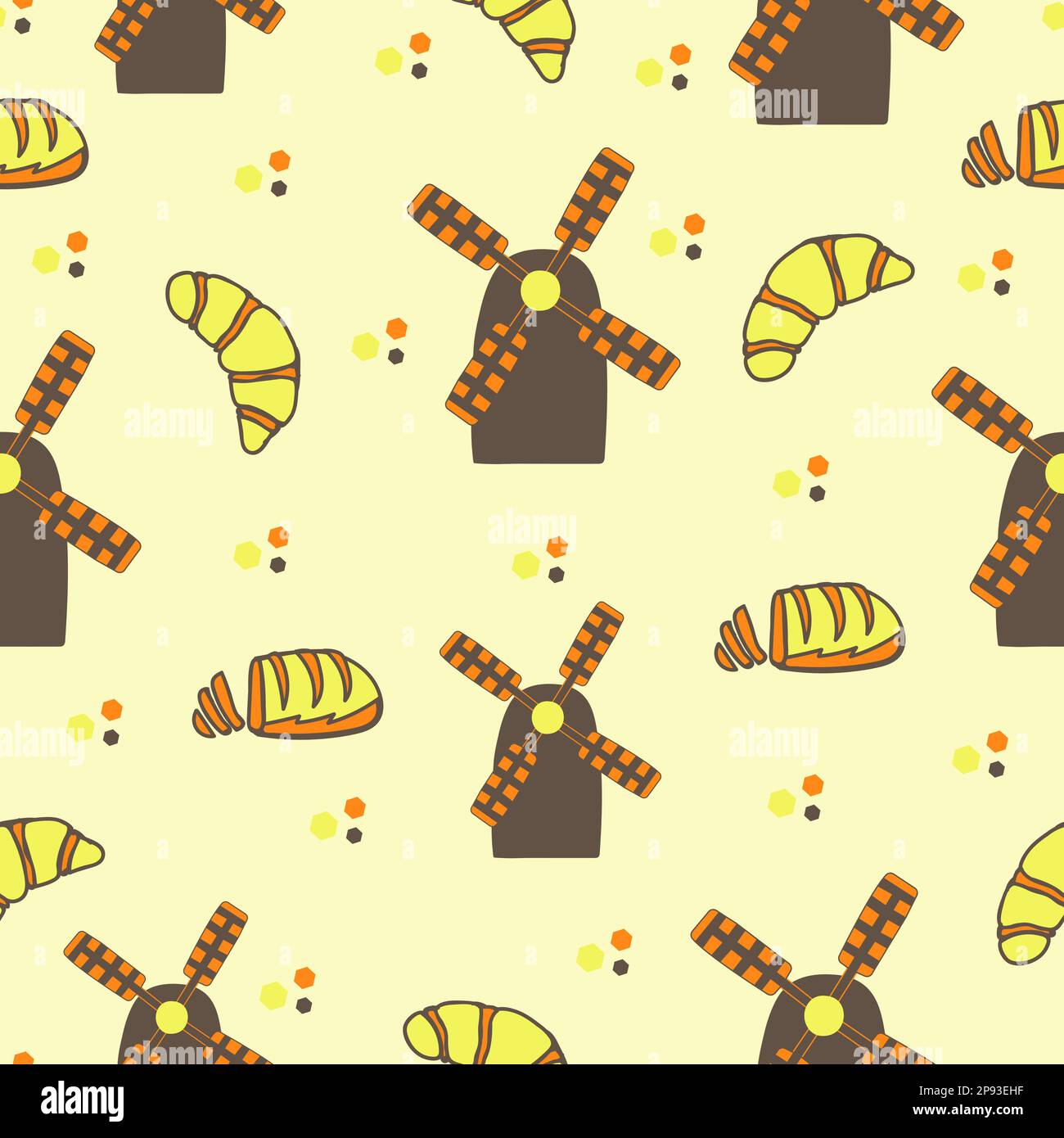 Bread production, colorful seamless pattern Stock Vector