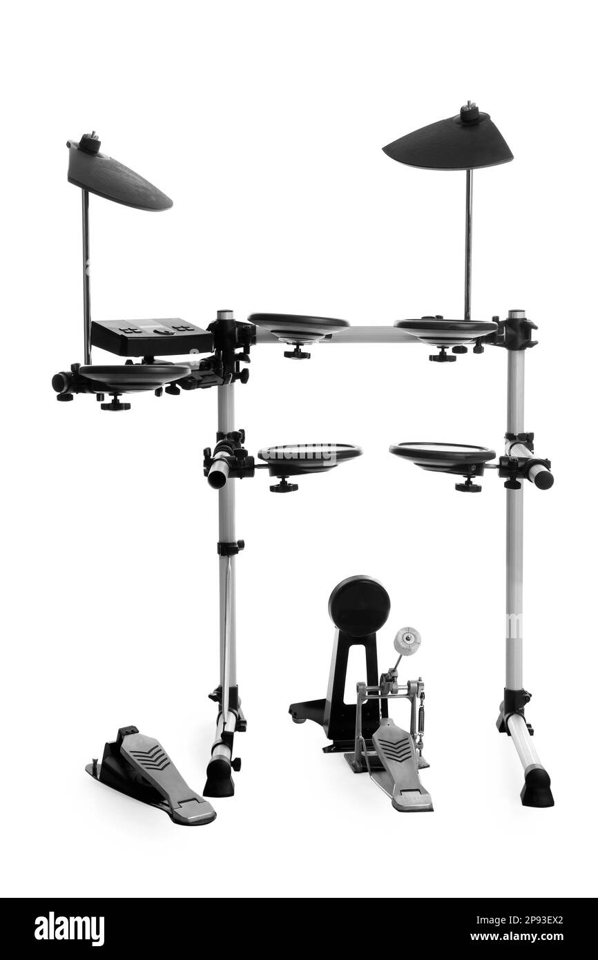 Modern electronic drum kit on white background. Music instrument Stock