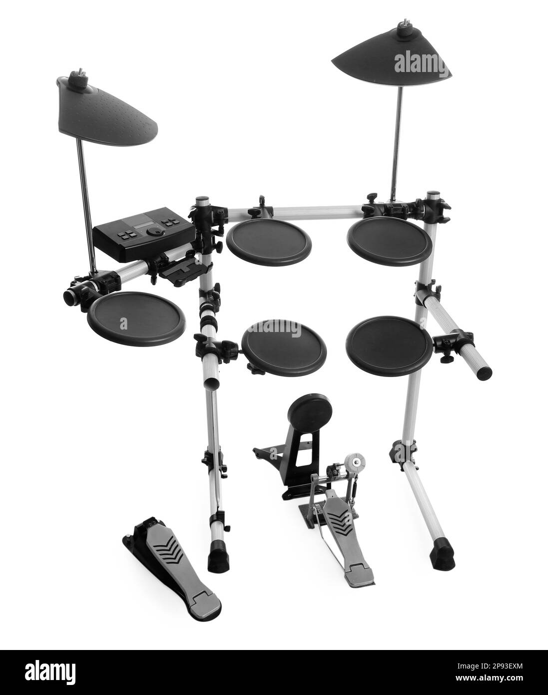 Modern electronic drum kit on white background. Music instrument Stock Photo Alamy