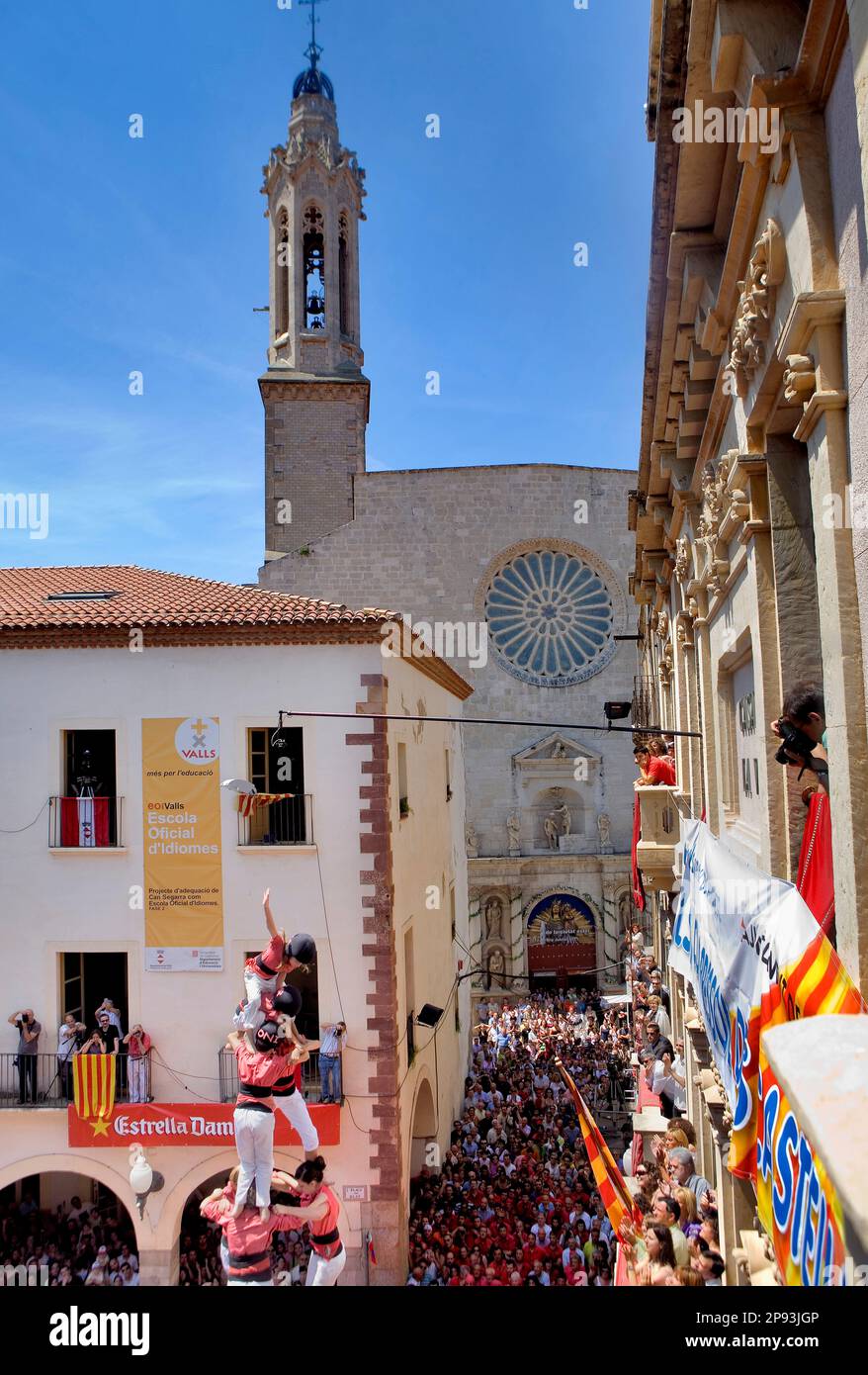 Colla Vella dels Xiquets de Valls.'Castellers' building human tower, a