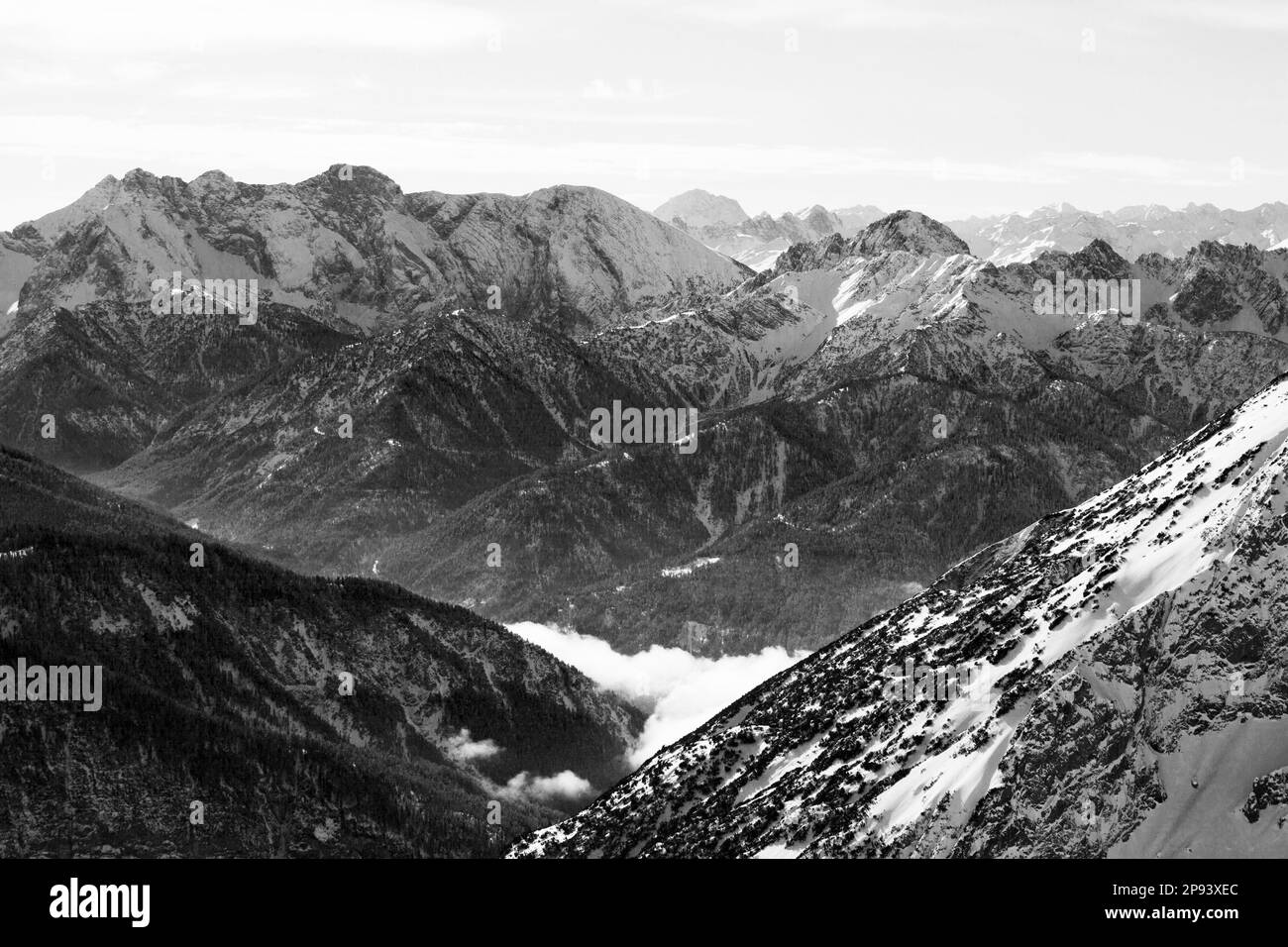 Karwendel in winter, black and white Stock Photo