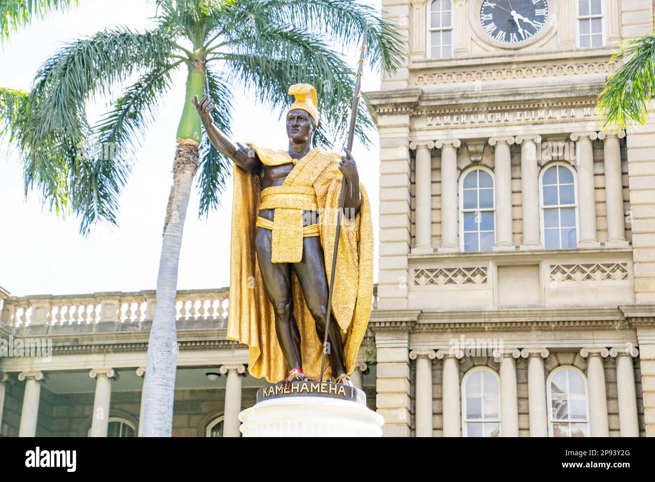 Statue of Kamehameha I, Ali'Iolani Hale, Honolulu, Hawaii, USA, Polynesia, Oceania Stock Photo