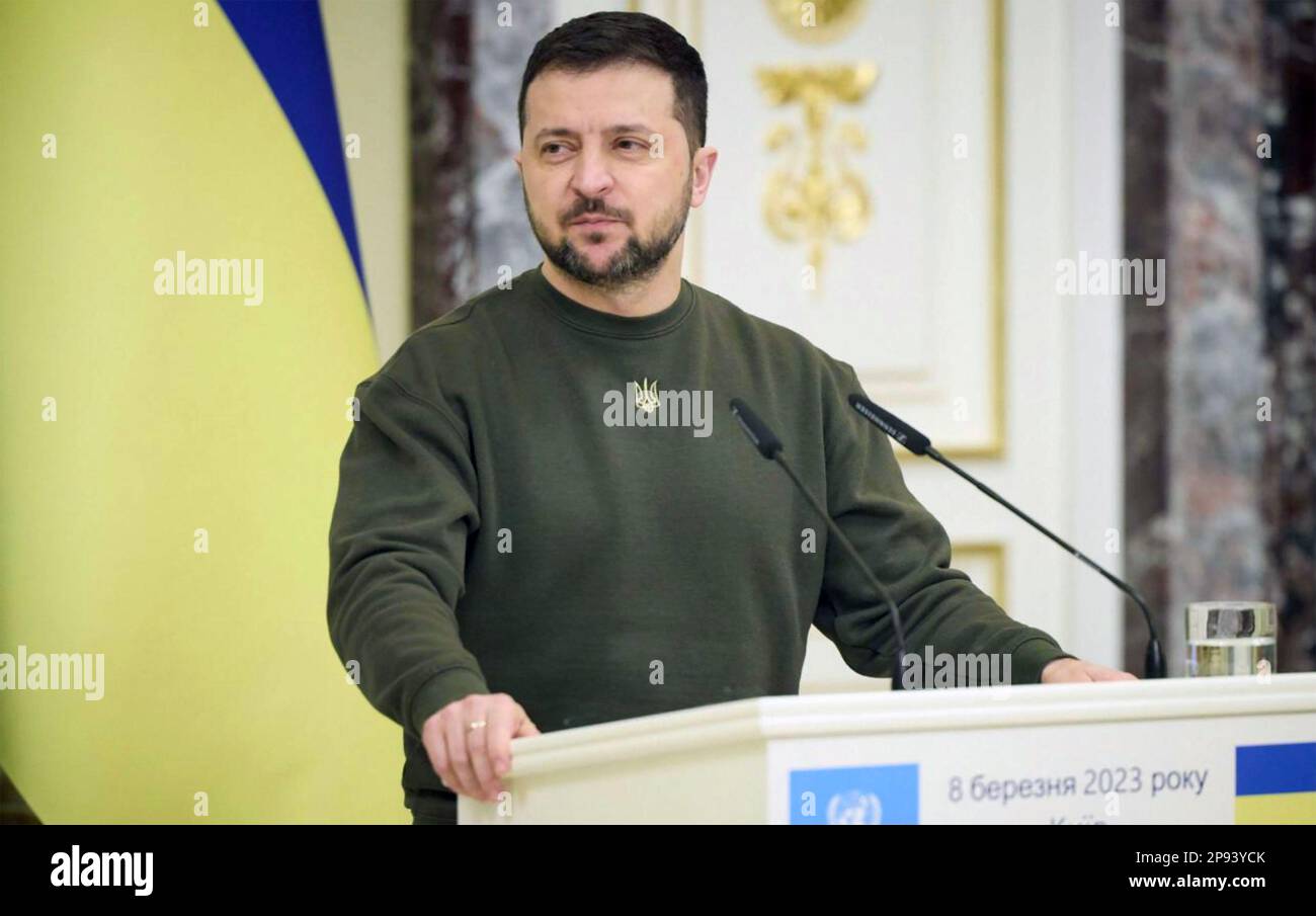 VOLODYMYR ZE;LENSKY , President of Ukraine, in February 2023. Photo:: UPO Stock Photo