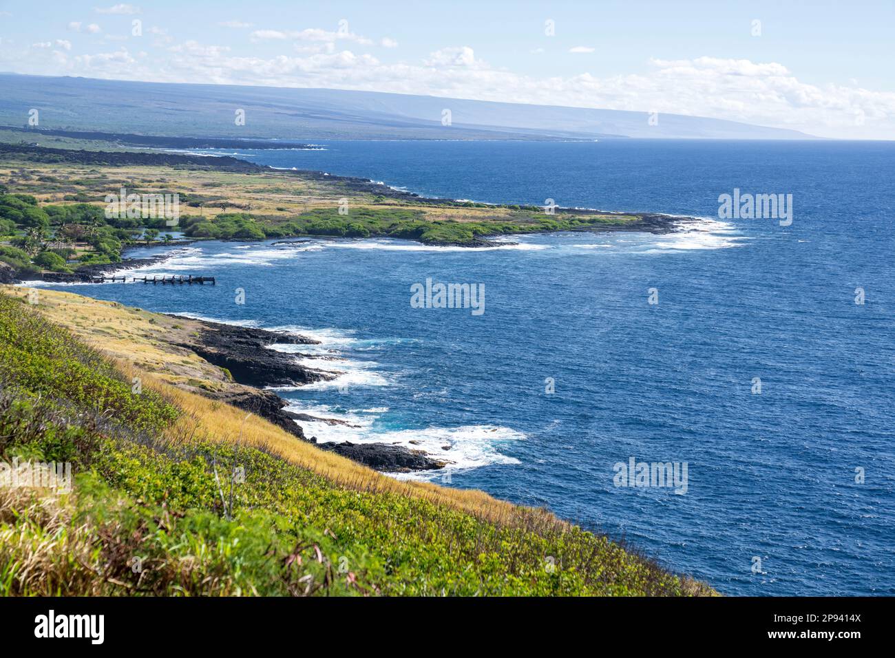 View of the coast between Pahala and Naalehu, Big Island, Hawaii, USA