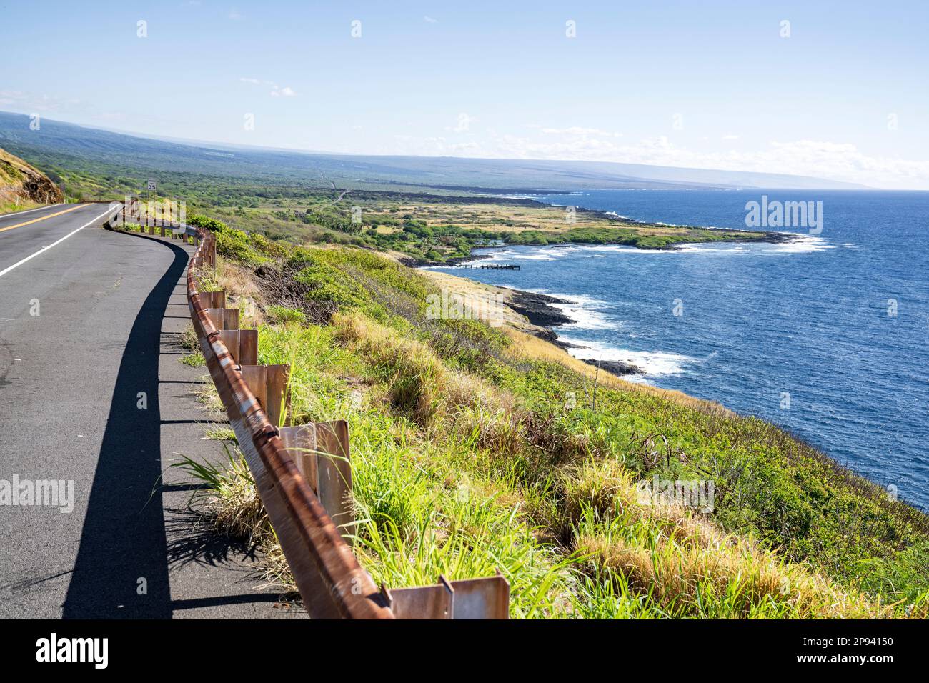 View of the coast between Pahala and Naalehu, Big Island, Hawaii, USA, Polynesia, Oceania Stock Photo