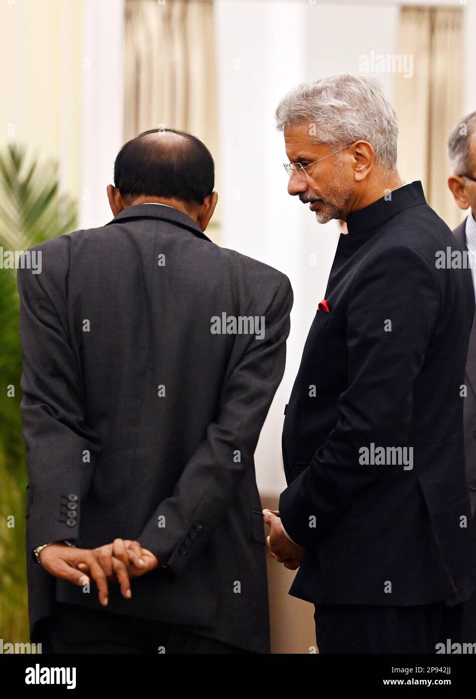 New Delhi, India. 10th Mar, 2023. NEW DELHI, INDIA - MARCH 10: External Affairs Minister S Jaishankar and National Security Advisor Ajit Doval during a joint press statement by Prime Minister Narendra Modi and his Australian counterpart Anthony Albanese at Hyderabad House on March 10, 2023 in New Delhi, India. (Photo by Ajay Aggarwal/Hindustan Times/Sipa USA) Credit: Sipa USA/Alamy Live News Stock Photo