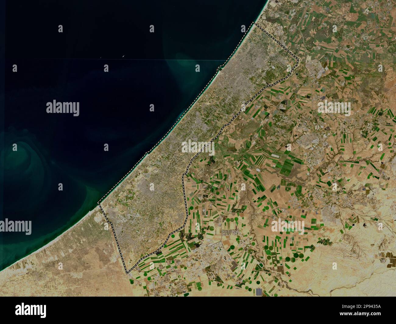 Gaza Strip, region of Palestine. Low resolution satellite map Stock