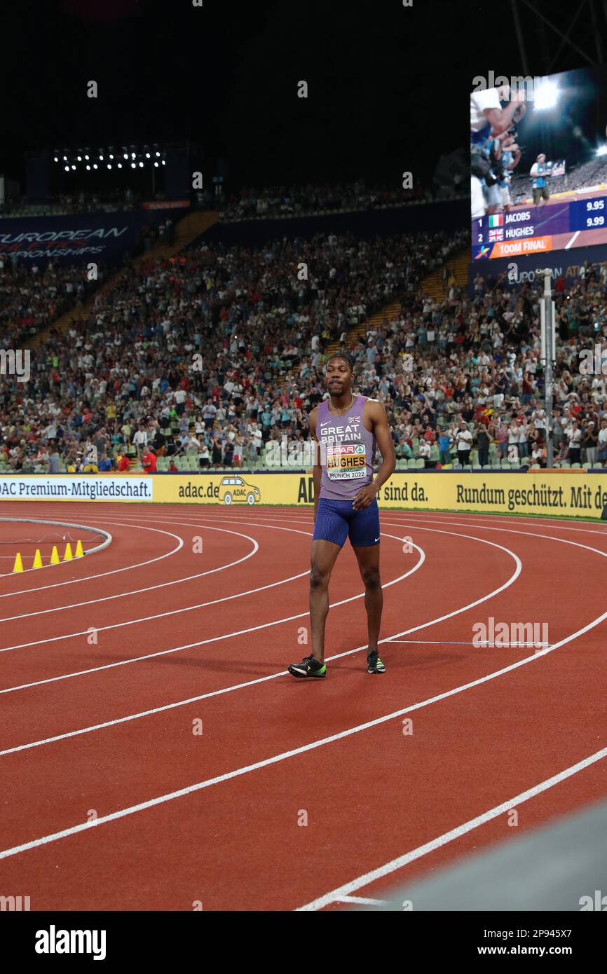 Zharnel HUGHES 100m Silver medallist at the European Athletics Championship 2022 Stock Photo