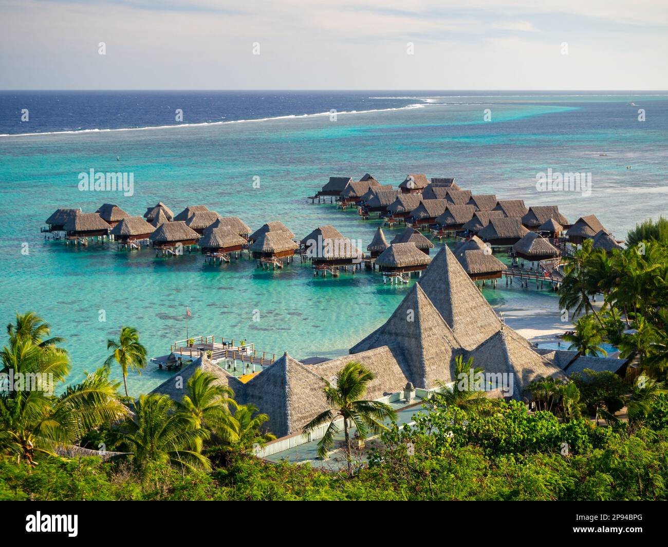 Tahiti resort overwater huts, villas and bungalow, French Polynesia