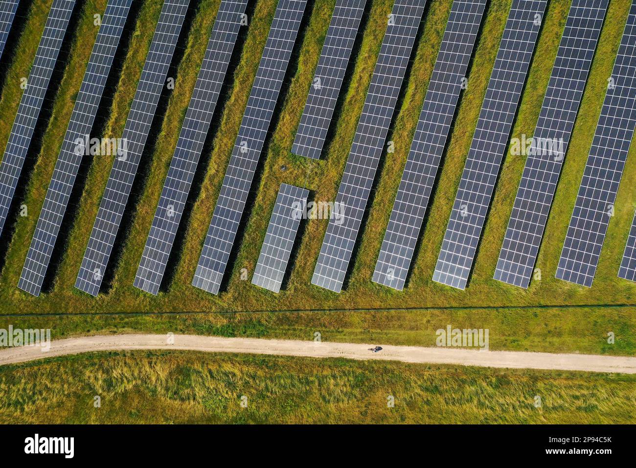Dortmund, North Rhine-Westphalia, Germany - Deusenberg solar park. The ground-mounted facility is located on a former landfill site in Dortmund Deusen Stock Photo