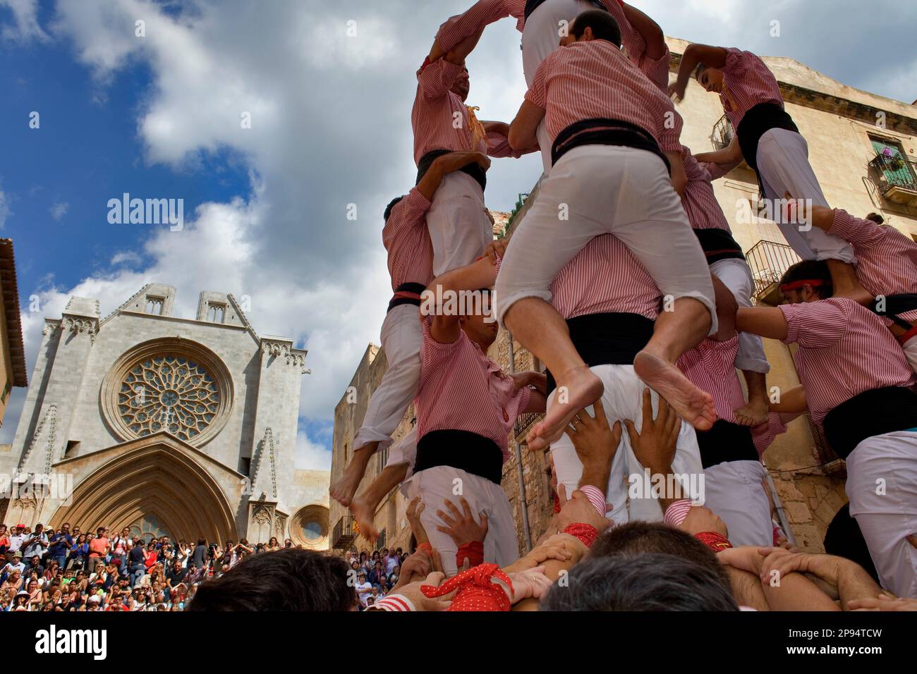 Xiquets de Tarragona.'Castellers' building human tower, a Catalan tradition.Festa de Santa Tecla