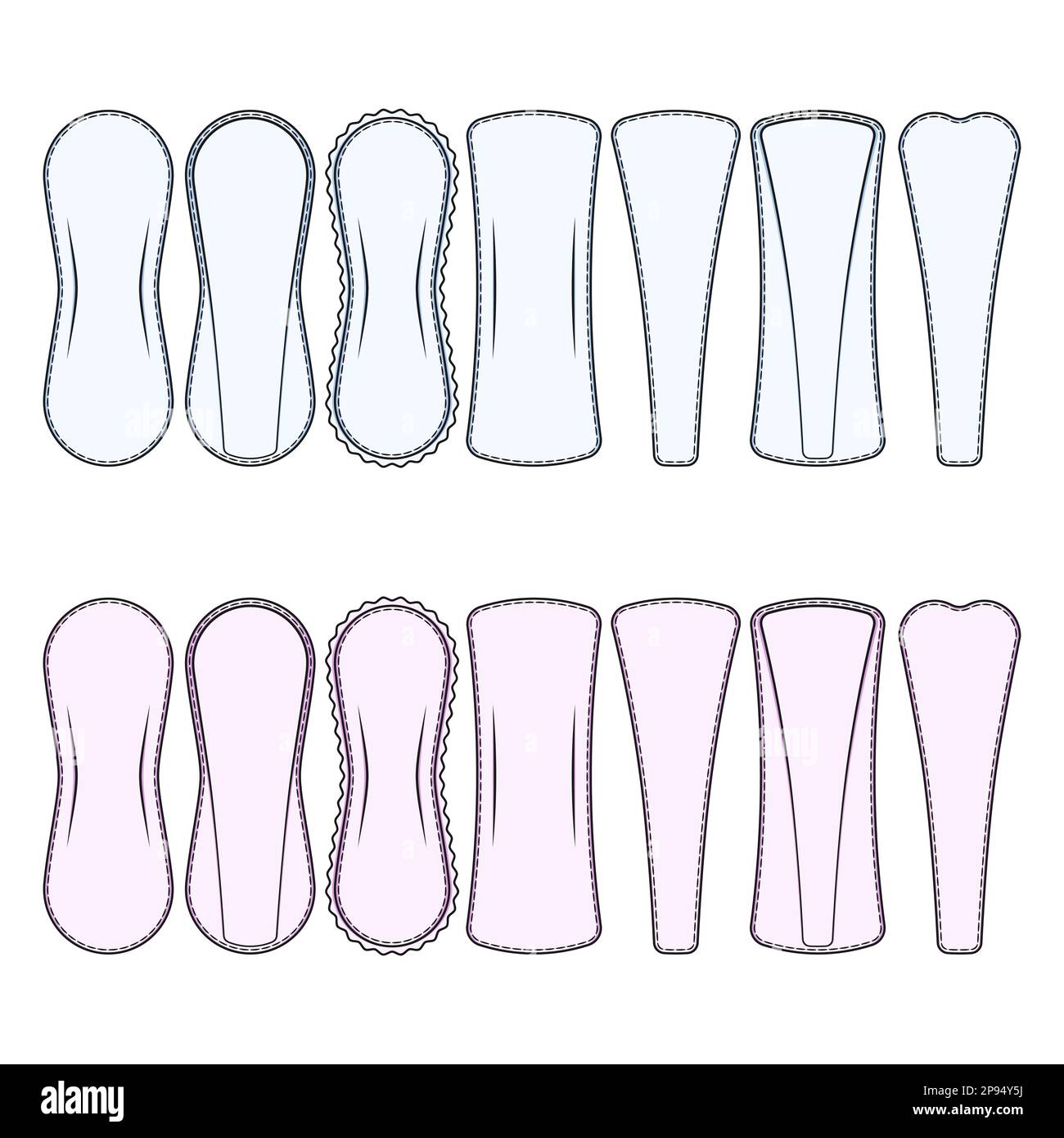Set of color illustrations with panty liners. Isolated vector objects on white background. Stock Vector