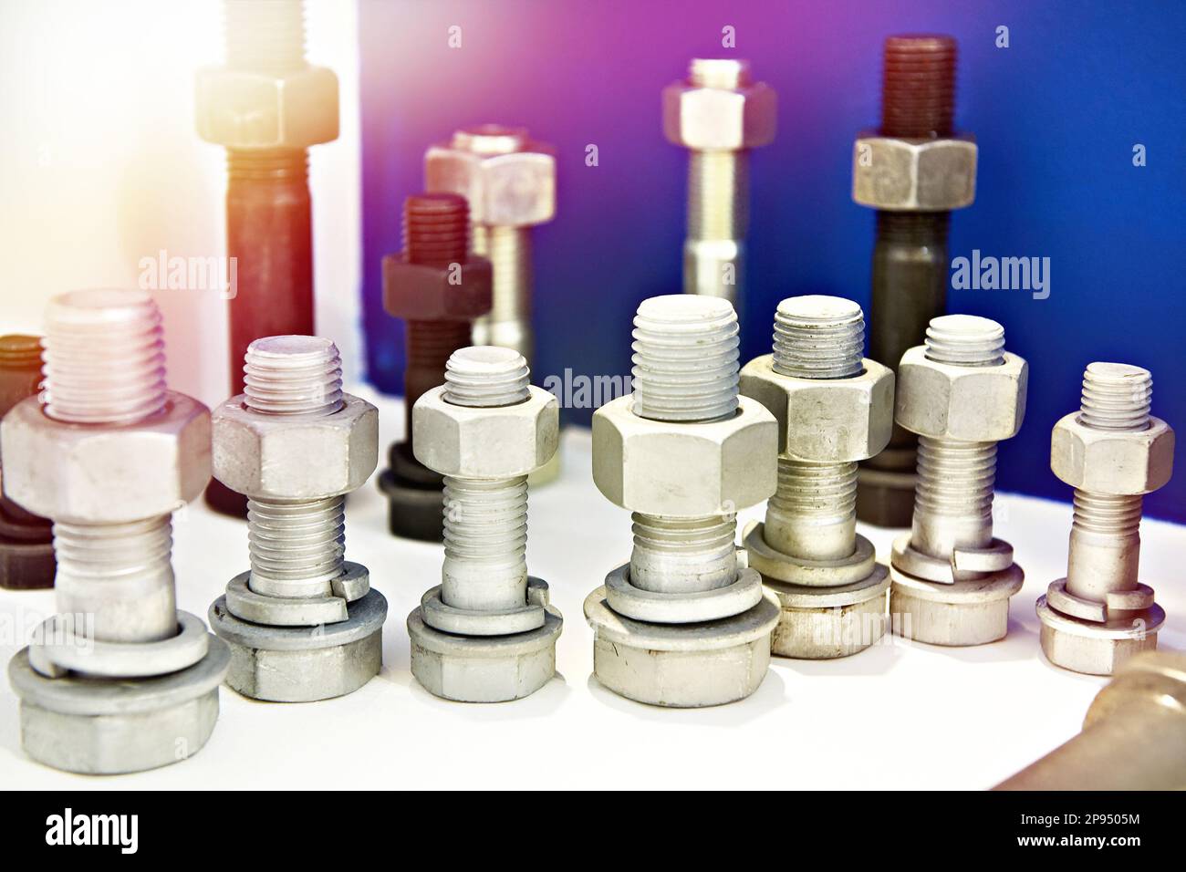Bolts with nuts in set Stock Photo
