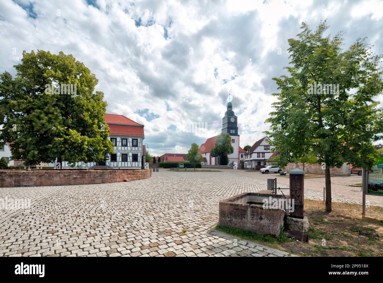 Inn, Zur Linde, marketplace, Marienkirche, historical, Breitungen, Werra, Thuringia, Germany, Stock Photo