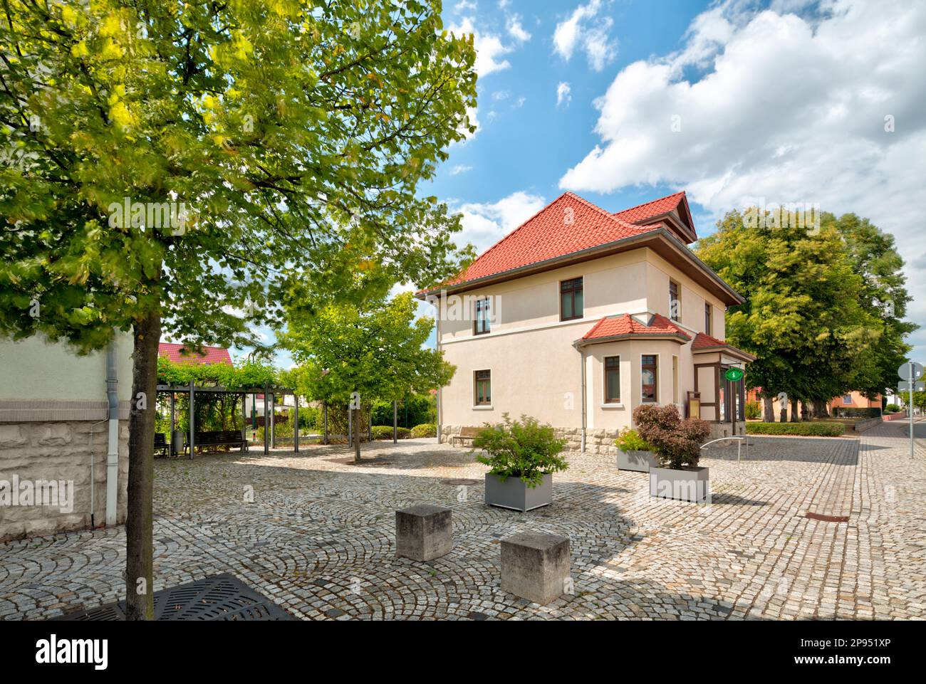 Tourist info, house facade, historical, Breitungen, Werra, Thuringia, Germany, Stock Photo