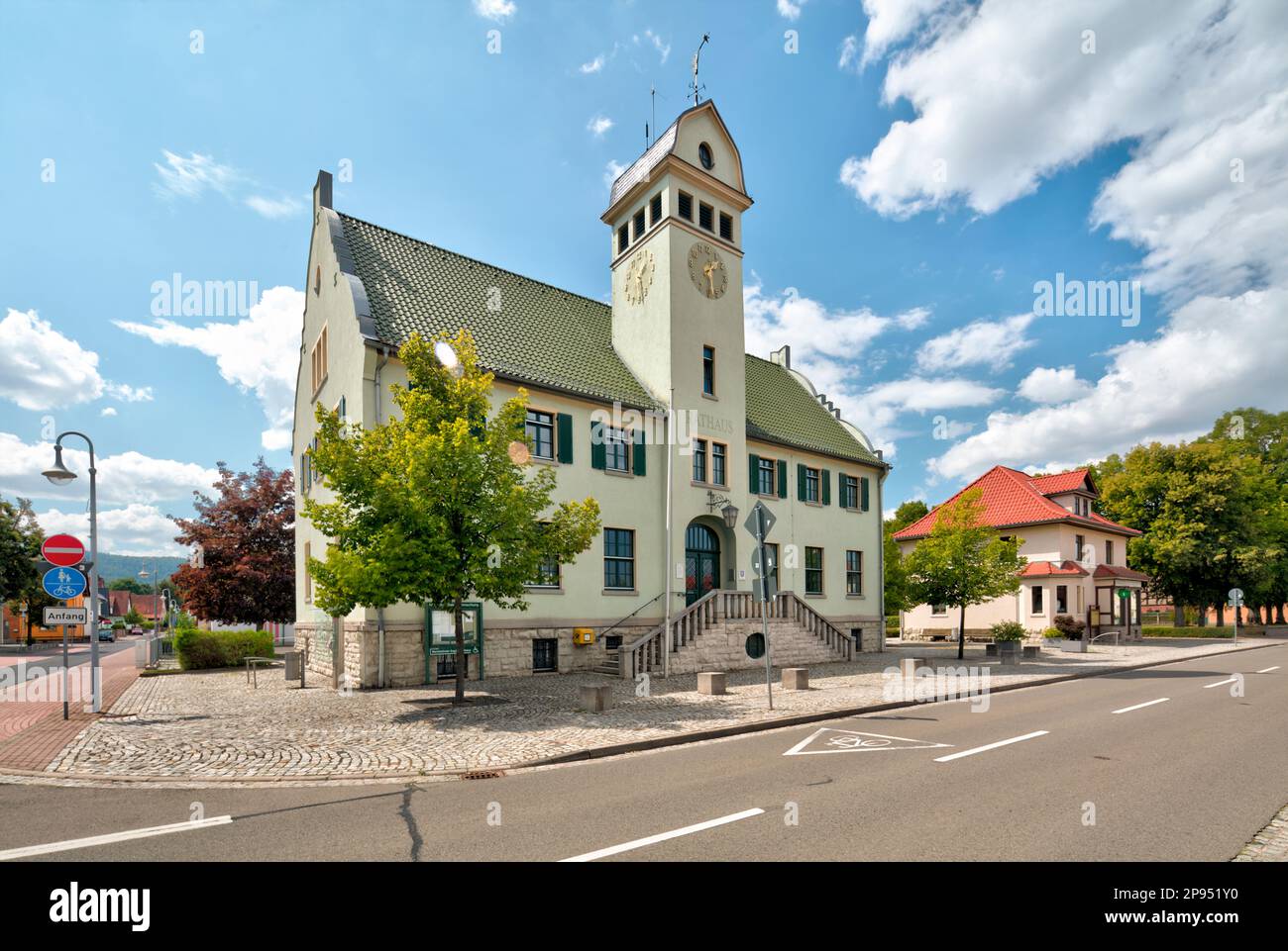 Town hall, administration, house facade, historical, Breitungen, Werra, Thuringia, Germany, Stock Photo