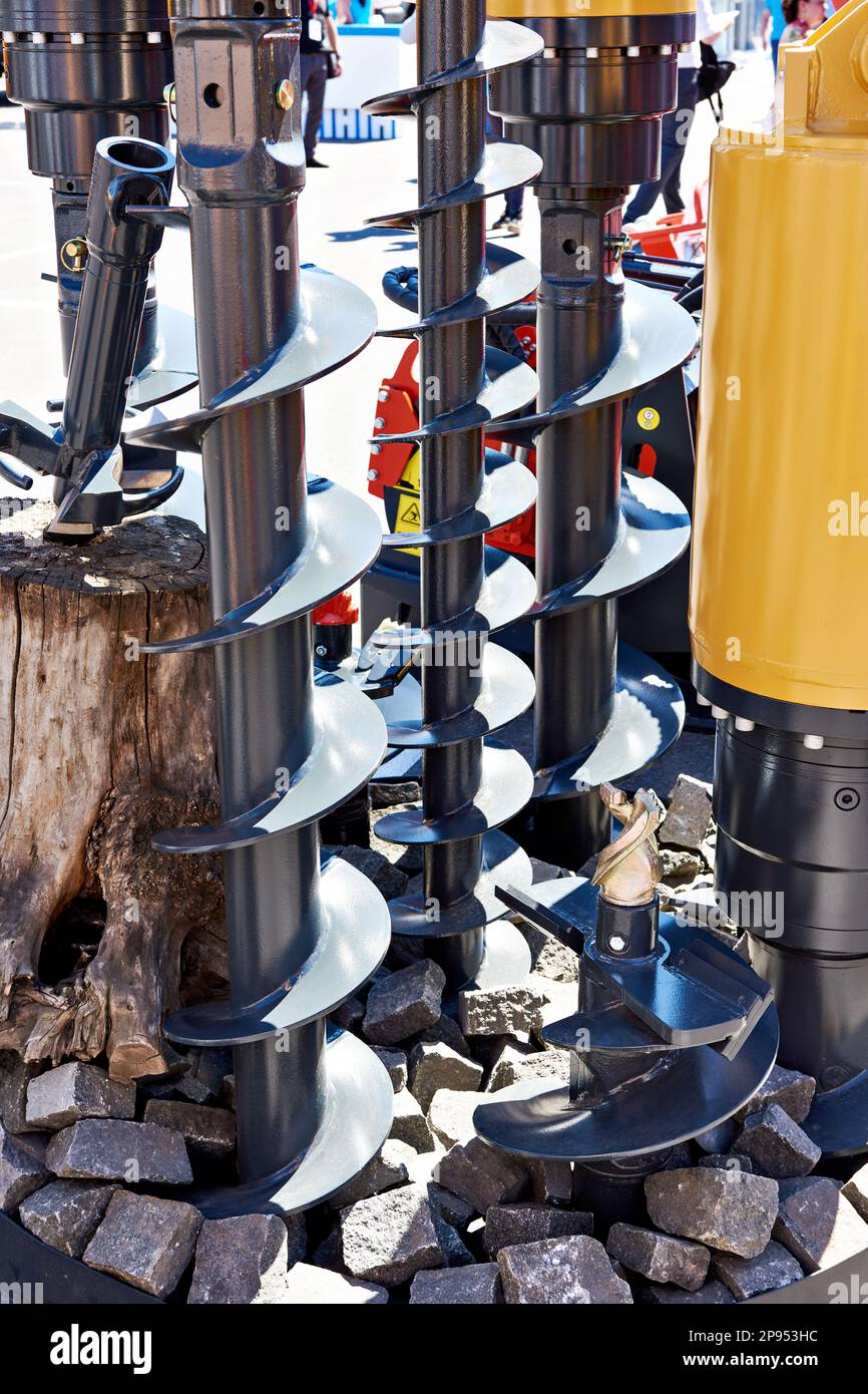 Construction screw augers for piles Stock Photo