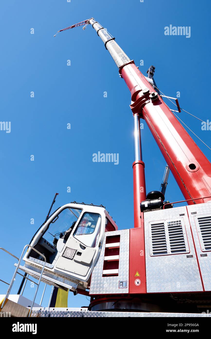 Auto hydraulic lift crane on sky background Stock Photo Alamy
