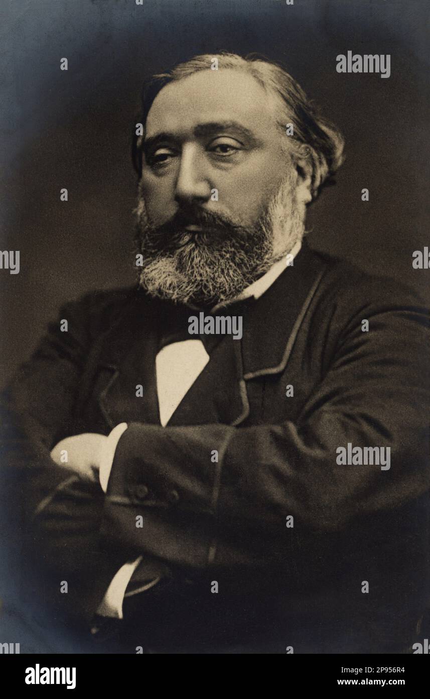 1880 c, FRANCE : The politician LEON GAMBETTA ( 1838 - 1882 )  was a French statesman and Prime Minister after the Franco-Prussian War .  - POLITICO - POLITICA - POLITIC  - foto storiche - foto storica - portrait - ritratto  - barba - beard  - tie bow - cravatta - Primo Ministro - FRANCIA - FRANCE    ---- Archivio GBB Stock Photo