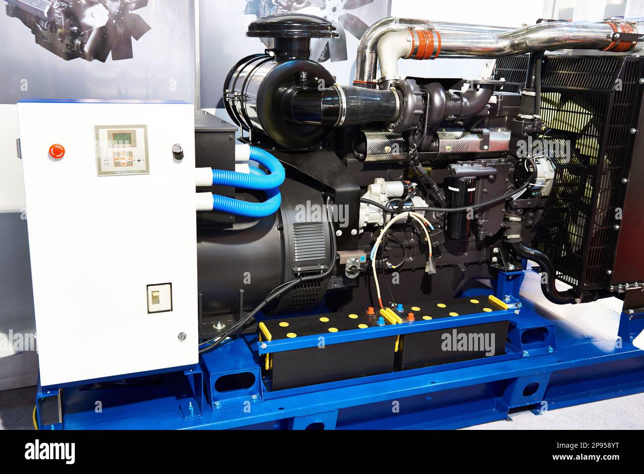 Diesel engine generator at an exhibition Stock Photo Alamy