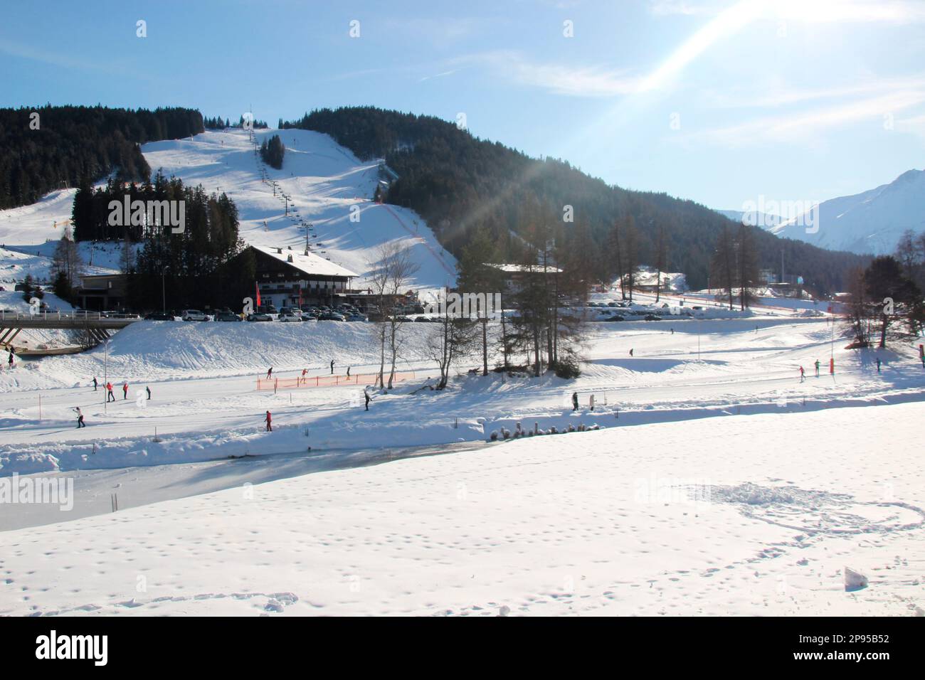 Austria, Tyrol, Seefeld, village view, winter mountain landscape