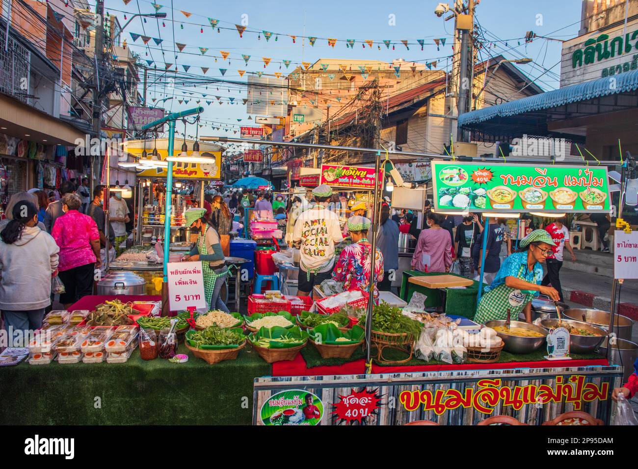 A traditional street festival with countless food stalls in Thailand