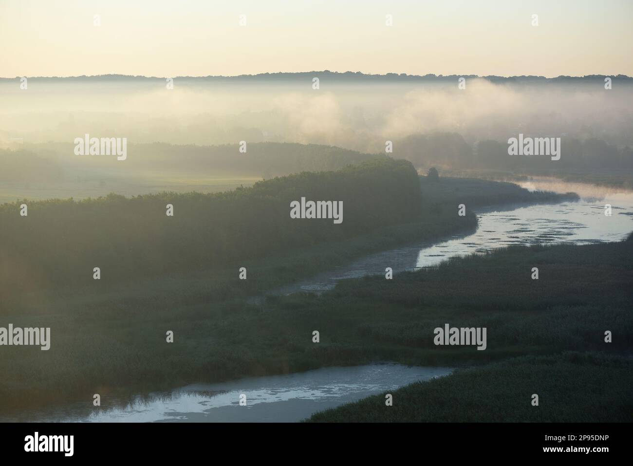 Morning landscape with fog over the river. Ukraine, Europe Stock Photo ...