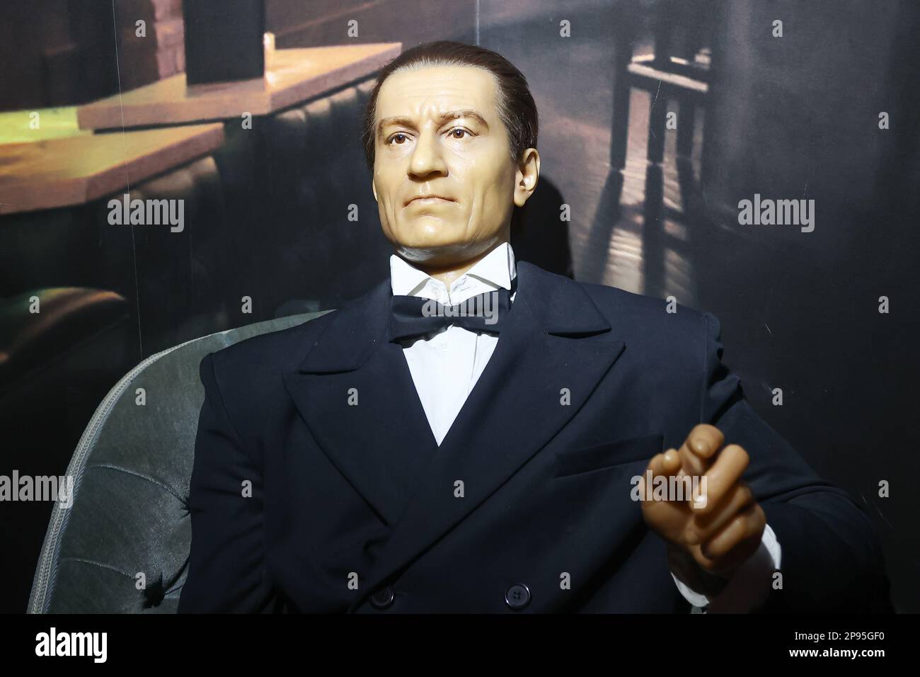 Krakow, Poland, 10.03.2023. Robert de Niro wax figure at the Polonia