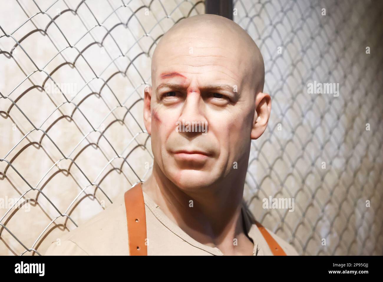 Krakow, Poland, 10.03.2023. Bruce Willis wax figure at the Polonia Wax