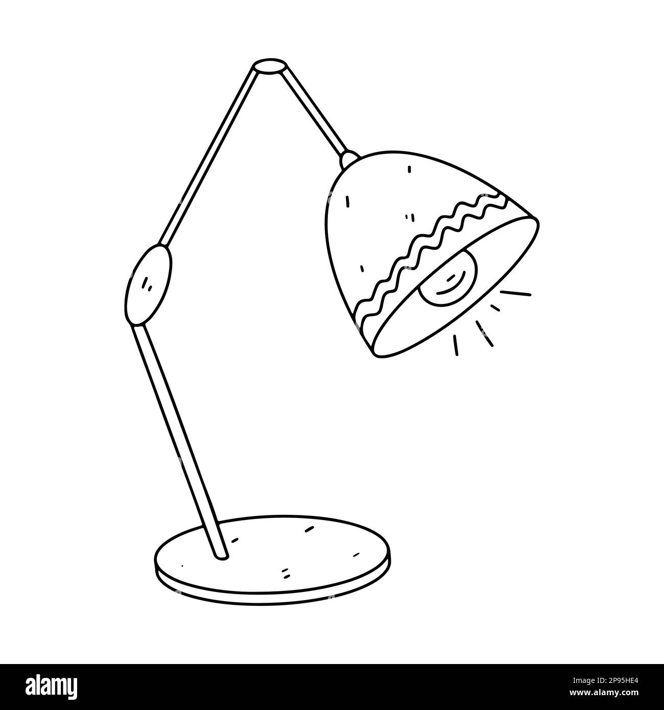 Table lamp in hand drawn doodle style. Home lighting, light fixture