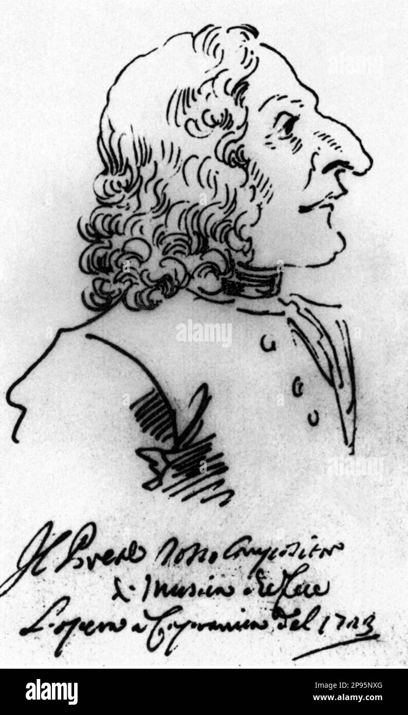 The venetian baroque music composer ANTONIO VIVALDI ( 1678 –  1741 ) , portrait caricature by Pier Leone Ghezzi , 1723 . - COMPOSITORE - OPERA LIRICA - CLASSICA - CLASSICAL - PORTRAIT - RITRATTO - MUSICISTA - MUSICA  BAROCCA  -- ARCHIVIO GBB Stock Photo