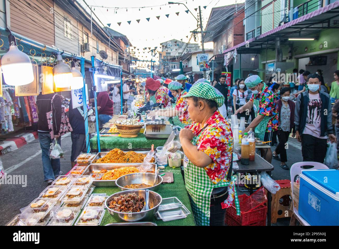 A traditional street festival with countless food stalls in Thailand