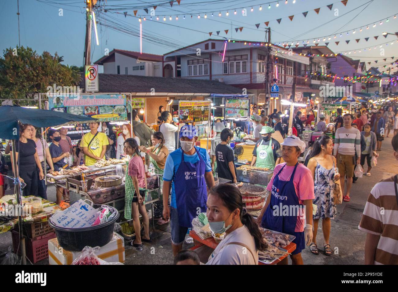 A traditional street festival with countless food stalls in Thailand