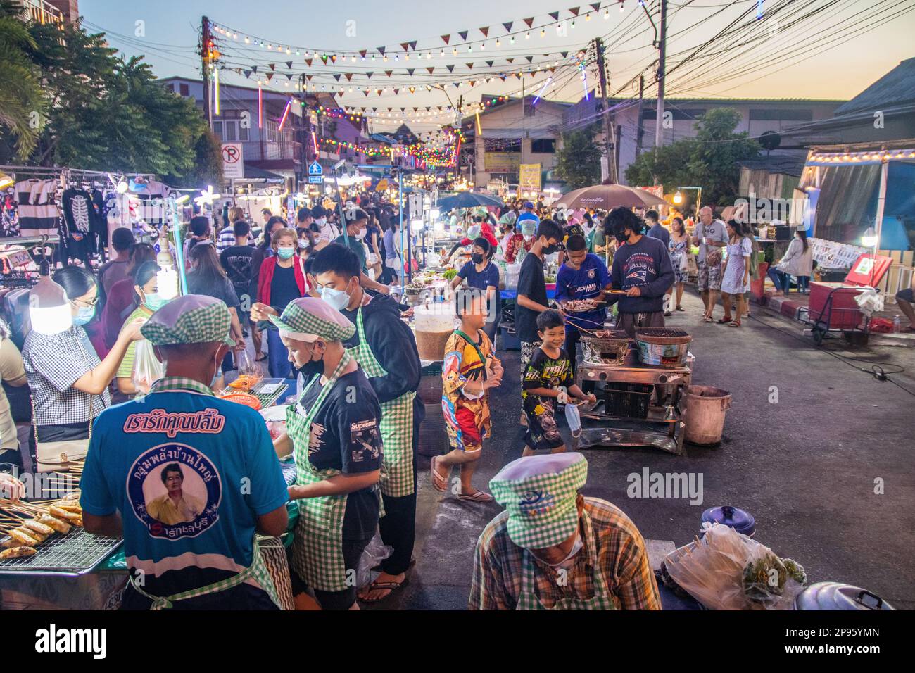 A traditional street festival with countless food stalls in Thailand