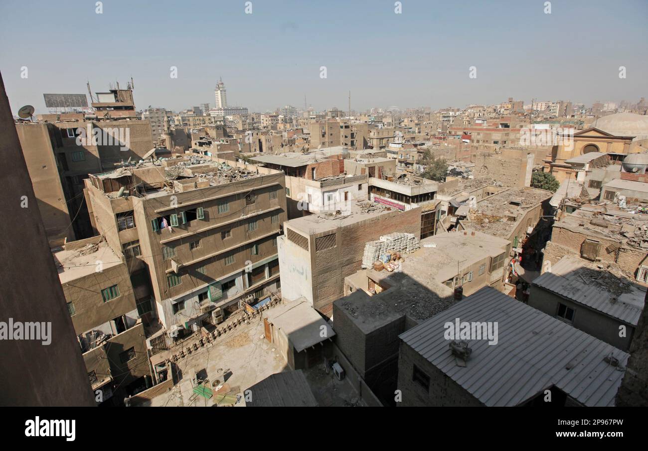 The view from the 6th floor of the former Kasr El Madina Hotel, where Nazi war criminal Aribert Heim reportedly lived under the name Tarek Hussein Farid, according to an investigation by Germany's ZDF television, working with the New York Times, in Cairo, Egypt, Thursday, Feb. 5, 2009. German investigators who have hunted Nazi war criminal Aribert Heim for decades said Thursday that new information indicating the former concentration camp doctor died in Egypt in 1992 appears credible and that they will attempt to find his body. (AP Photo/Ben Curtis) Stock Photo