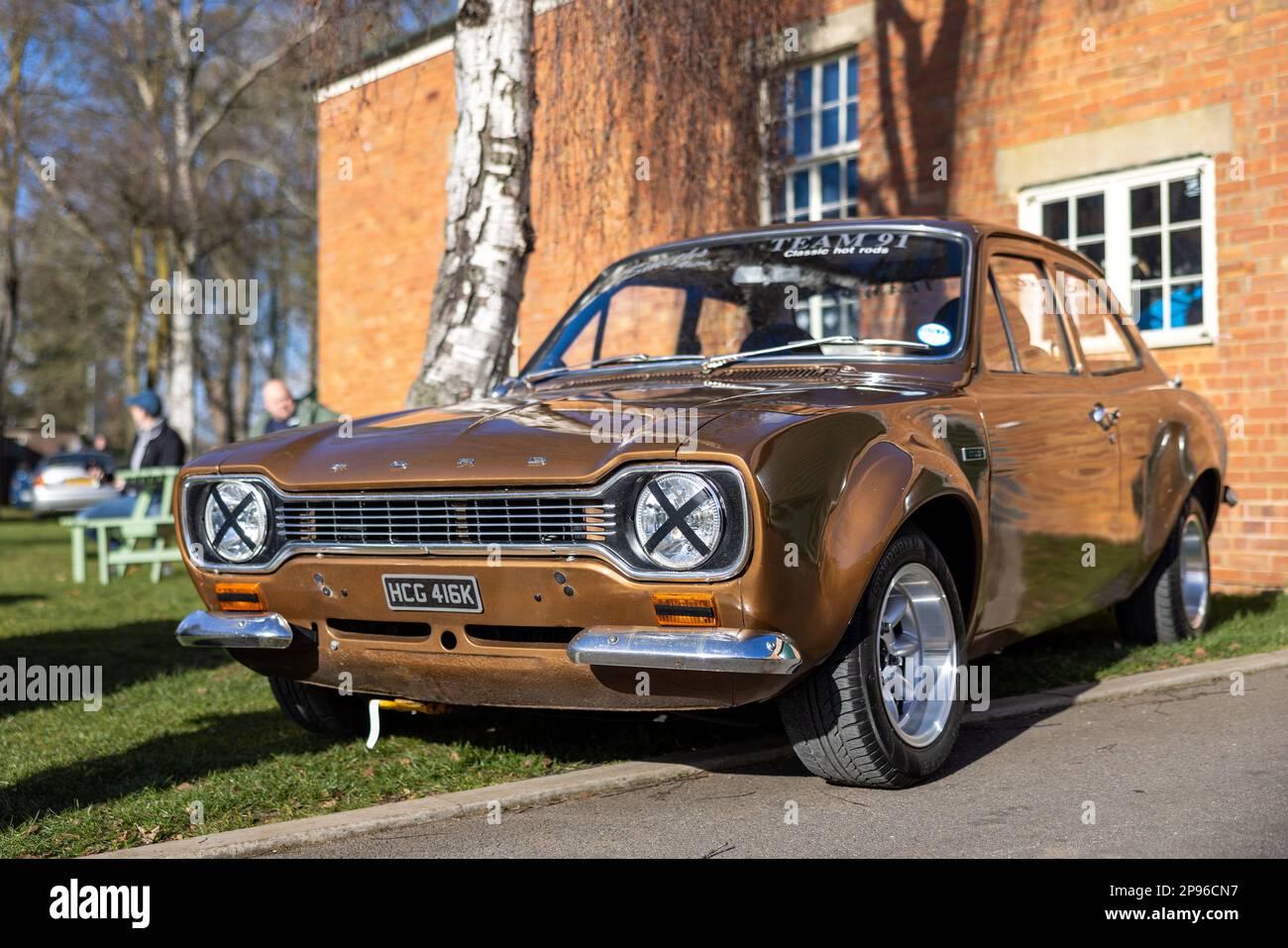 1972 Ford Escort ‘HCG 416K’ on display at the Ford assembly held at the Bicester Heritage Centre on the 26th February 2023. Stock Photo
