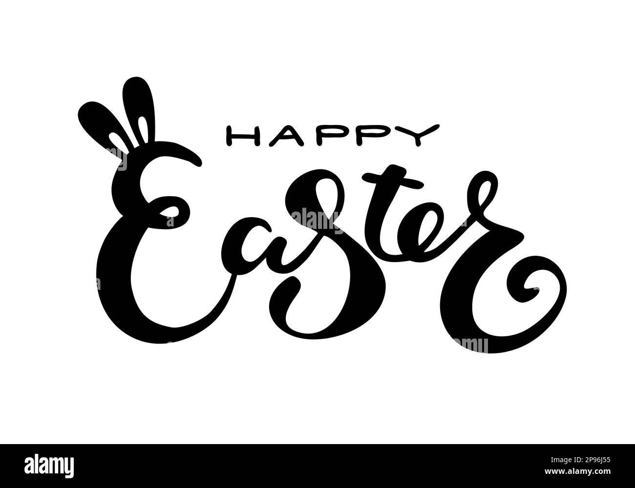Cute Happy Easter lettering quote with bunny ears Stock Vector