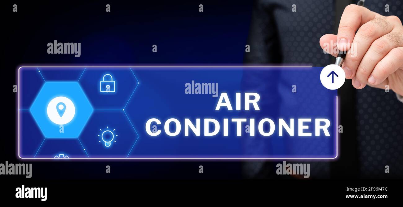 Writing displaying text Air Conditioner. Concept meaning apparatus for washing air and