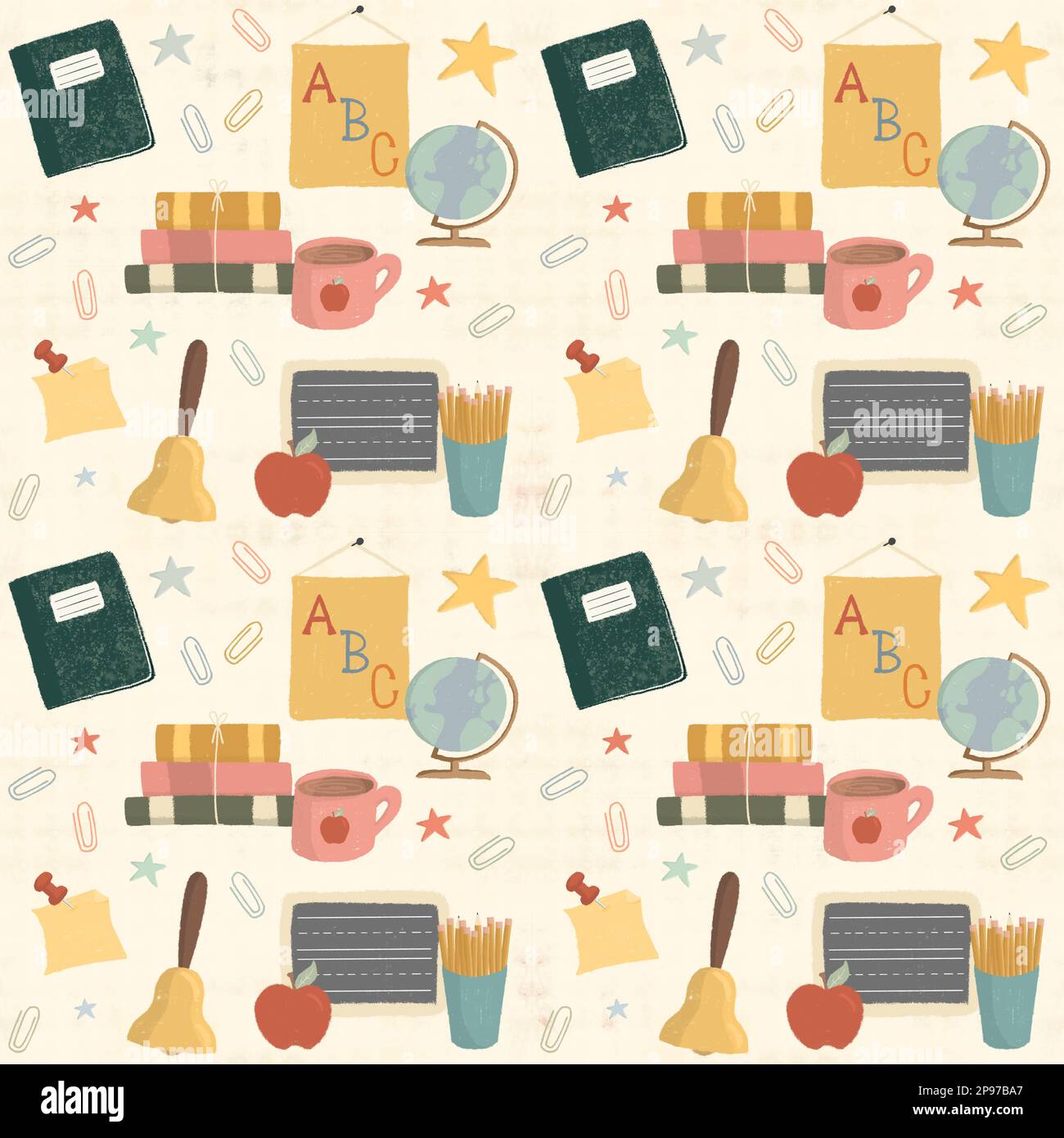 A Seamless Pattern of School Supplies and Teacher Supplies in a Boho