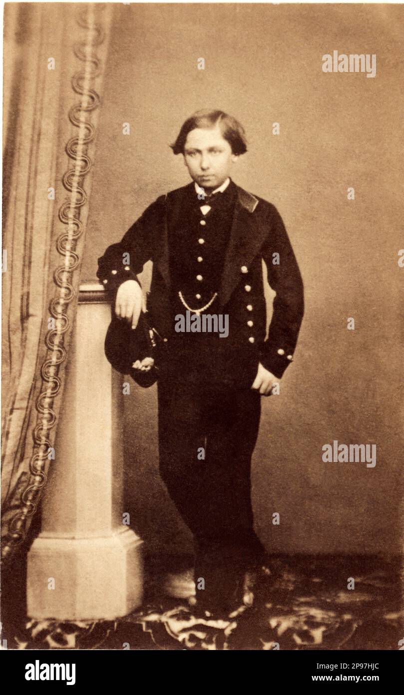 1855 ca , London , GREAT BRITAIN : The prince ALFRED Duke of Saxe-Coburg and Gotha ( Alfred Ernest Albert 1844 -  1900 ) , brother of future King EDWARD VII of England  ( 1841 - 1910 , Prince of Wales ) . Photo by Southwell , London . Son of Queen VICTORIA and the prince consort Albert . He was created Duke of Edinburgh, Earl of Kent and Earl of Ulster in the peerage of the United Kingdom on 24 May 1866. He succeeded his paternal uncle Ernst as the reigning Duke of Saxe-Coburg and Gotha in the German Empire on 23 August 1893 . Married with the russian princess Grand Duchess Maria Alexandrovna Stock Photo