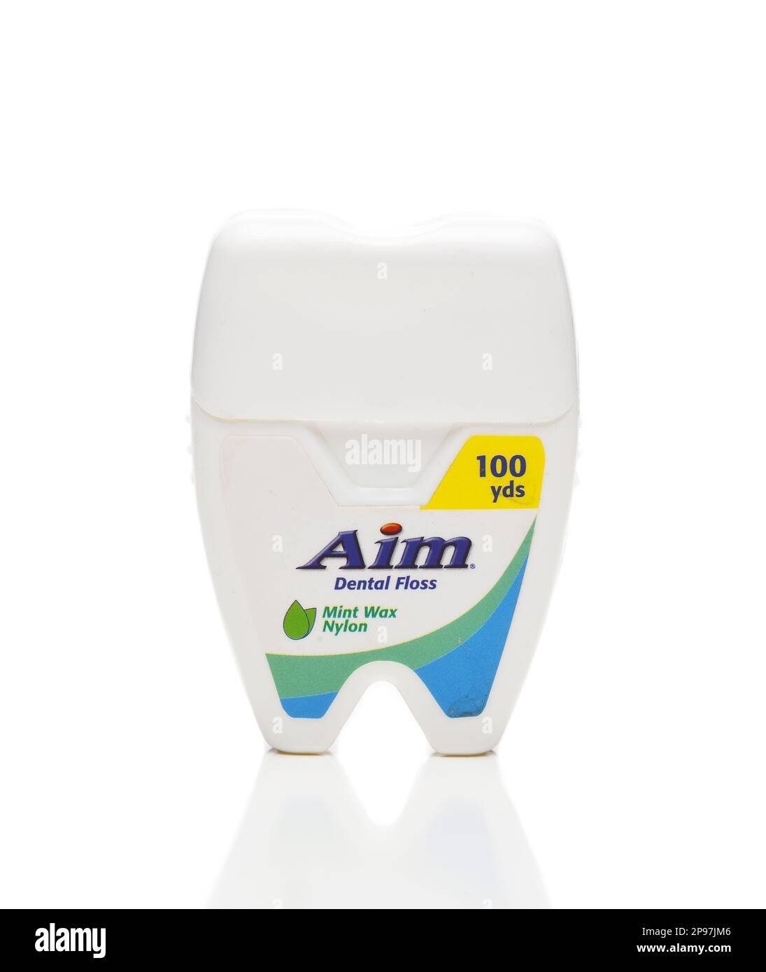 IRVINE, CALIFORNIA - 10 MAR 2023:  A package of Aim Mint flavored Dental Floss. Stock Photo