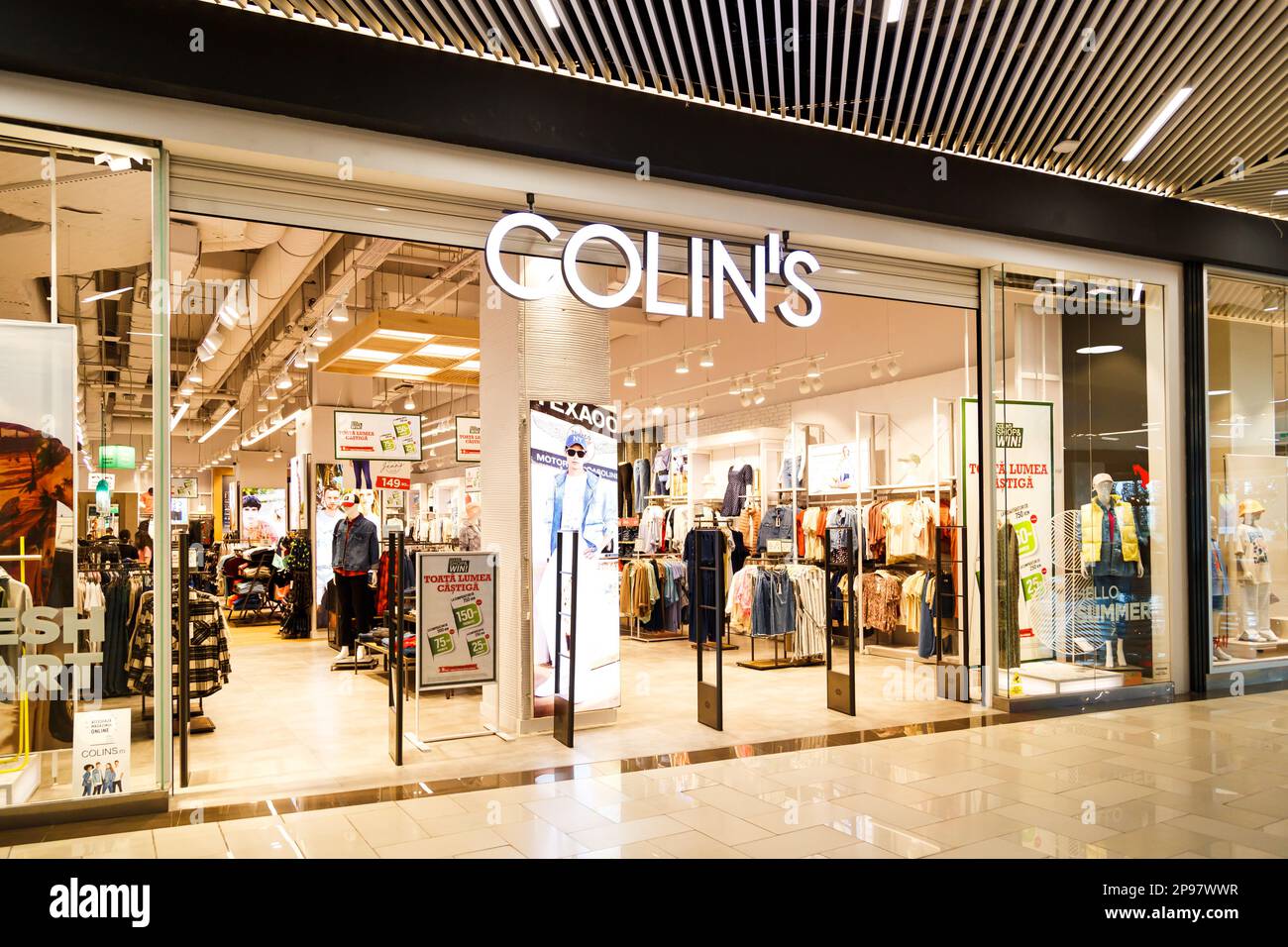 Sibiu, Romania - May, 2 2022: Colin's clothing store front in Promenada Mall, one of the biggest shopping centers in Sibiu Stock Photo