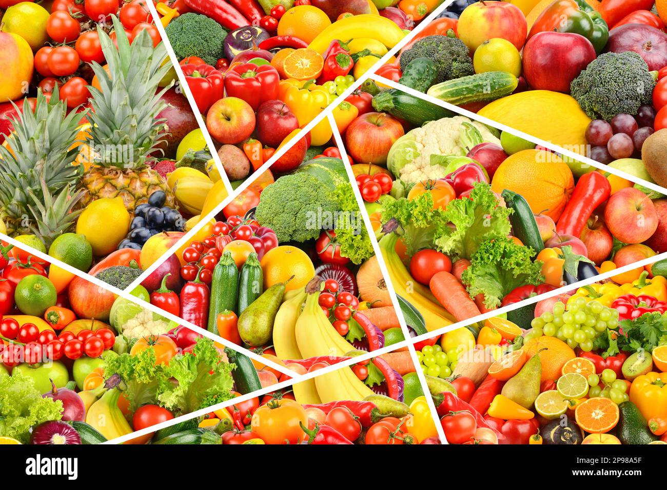 Beautiful pattern healthy multicolored fruits, vegetables and berries